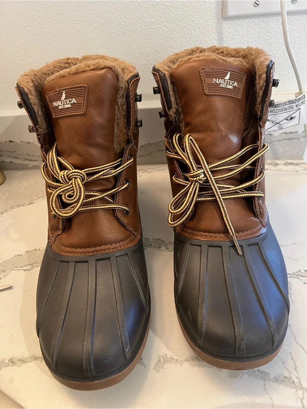 Nautica Brown Waterproof Duck Boots with Faux Shearling Men’s Size 10